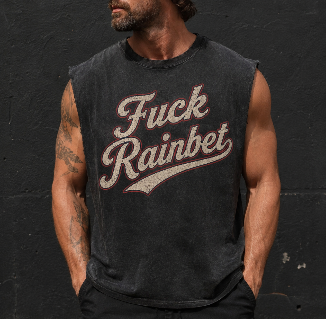 Tank Top — "Fuck Rainbet" Retro Script Muscle Tank